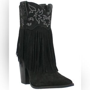 Dingo Black Suede Fringe Heeled Women’s Rodeo Boots Size 9